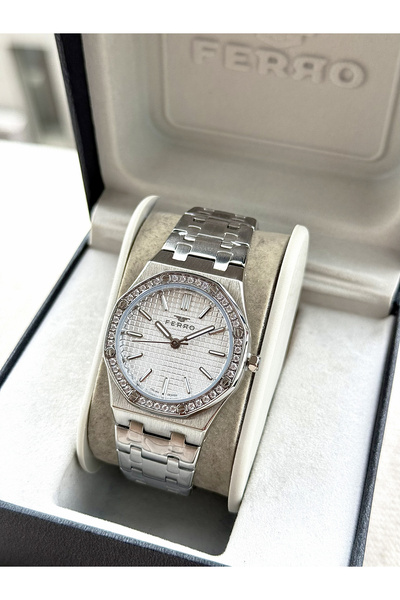 FERRO Silver Steel Band Women Wristwatch Fl43029A-A 3Atm Water Resistant Warranty 2 Years Giftpacked