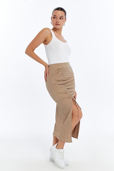 Maison La Femme Women's Skirt Adjustable Shirred Slit Maxi Length