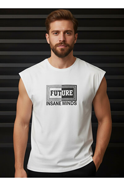 İnsane Minds Ανδρικό αμάνικο μπλουζάκι με φαρδιά εφαρμογή Oversize εμπριμέ