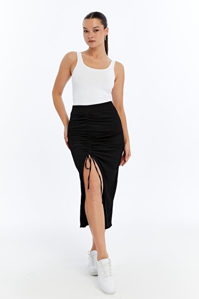 Maison La Femme Fusta de damă, cu șnur reglabil, cu fantă, lungime maxi