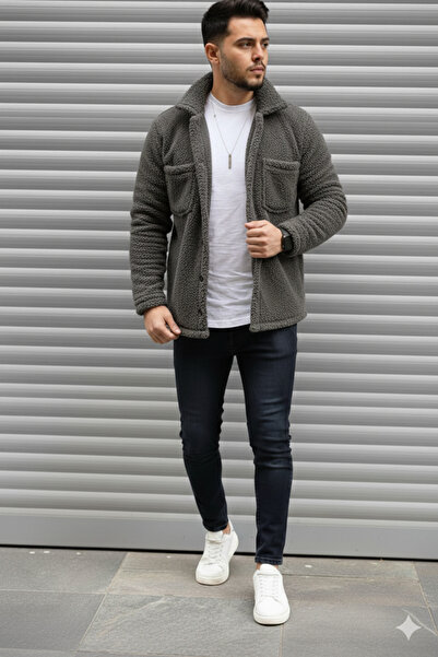 modasende Унісекс, стандартний крій, кишені, ґудзики, товста плюшева куртка