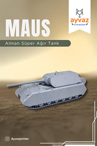 ayvazprinter MAUS 1/35 Ölçek, 10,37x29,14x10,6 cm Boyutlu, Hareketli Palet Sistemi Olan Tank Maketi