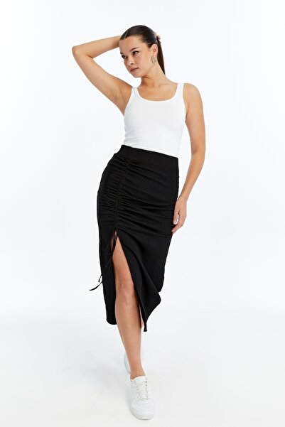 Maison La Femme Fusta de damă, cu șnur reglabil, cu fantă, lungime maxi