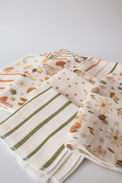 cekic kids Pack of 10 Patterned Muslin Baby Mouth Wipes 100% Cotton