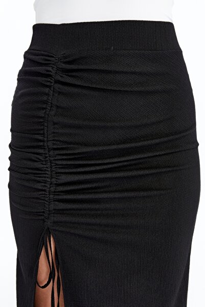 Maison La Femme Fusta de damă, cu șnur reglabil, cu fantă, lungime maxi