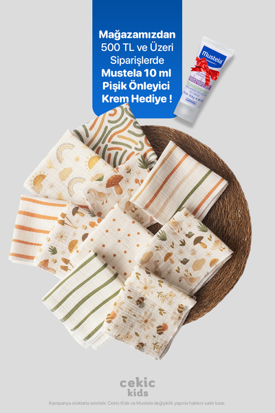 cekic kids Pack of 10 Patterned Muslin Baby Mouth Wipes 100% Cotton