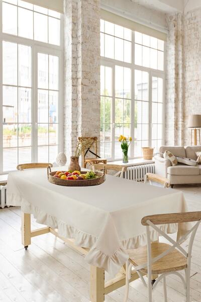 cotton maison Natural Ruffle Tablecloth Vintage 140x200 Cm