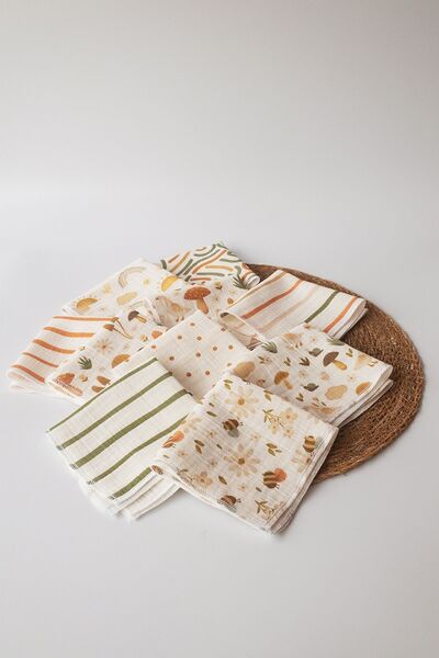 cekic kids Pack of 10 Patterned Muslin Baby Mouth Wipes 100% Cotton