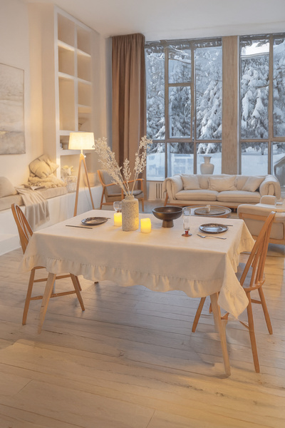 cotton maison Natural Ruffle Tablecloth Vintage 140x200 Cm