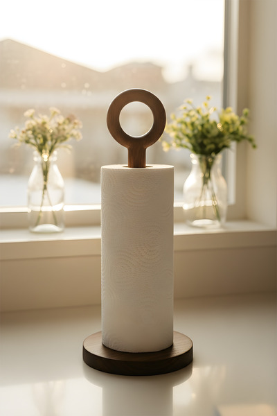 Suo Home Acacia Noir Upright Wood Paper Towel Holder – Countertop Roll Paper Holder, Decorative Kitchen Accessory