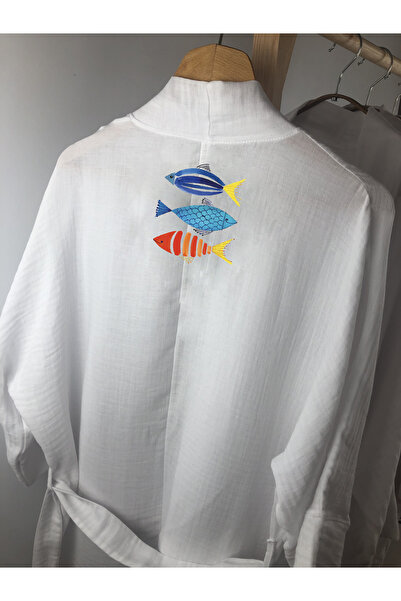 Kidilia Renkli Balıklar Desenli Beyaz Müslin Kimono