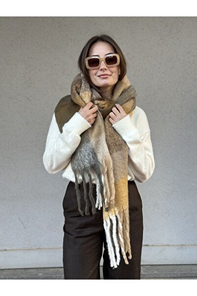 novon Angora Texture Color Block Thick Fringe Detailed Ultra Premium Soft Touch Viral Pinterest Scarf(220 X 40 cm)