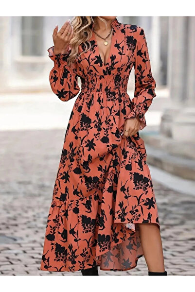 gl00my Rochie maxi supradulce cu mâneci lungi pentru femei, cu decolteu dublu...