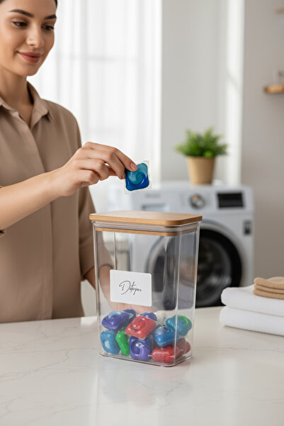 zezedesing Ahşap Kapaklı Deterjan Kavanozu 2000ML