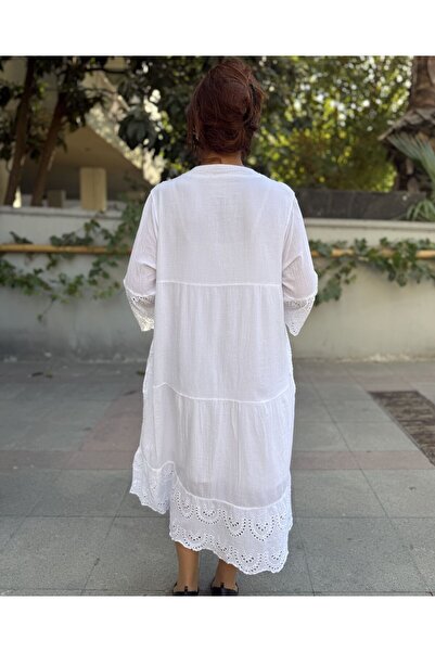 DenizEge All Button Brode Dress White