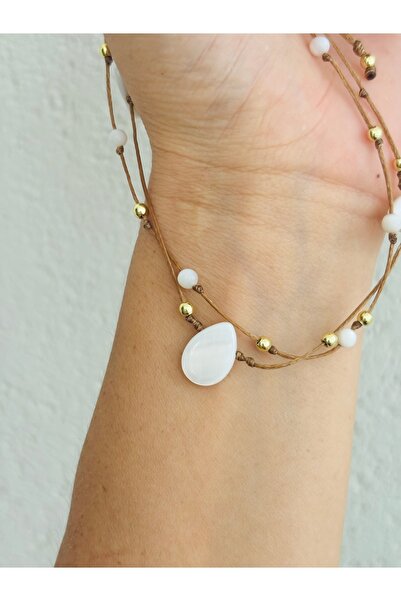 By Song Aksesuar Drop Turquoise Natural Stone Anklets