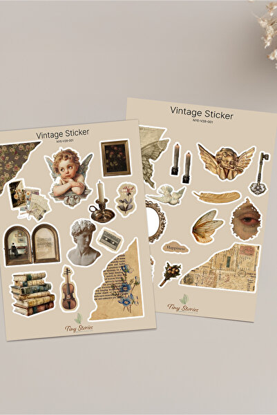 tinystoriestr Vintage Sticker Set i– Ajanda, Defter,Bullet Journal,Scrapbook