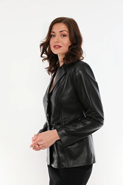 LAKECH LEATHER KADIN BLAZER HAKİKİ DERİ CEKET