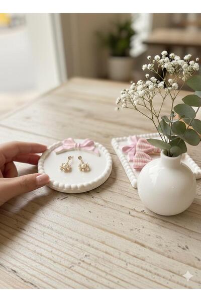 MUMELLA Pink Bow Multi-Purpose Jewelry Tray Ribbon Plate, Jewelry Plate, Coaster, Candle Plate
