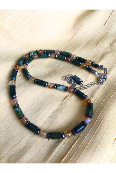 ayrestyle Adjustable Women's Necklace with Natural Jade, Hematite and Citrine Stones - Stylish and Energetic Gift