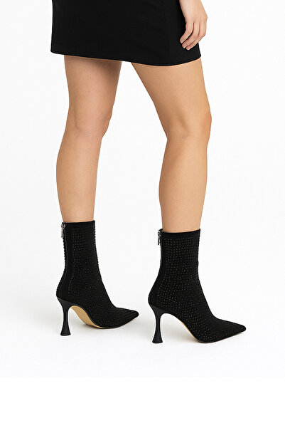 Erkan Saçmacı Nell Чорні замшеві туфлі з каменями, гострим носком, блискавкою та тонким каблуком