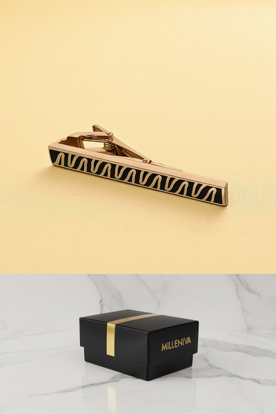 Milleniva Zigzag Pattern Gold Tie Clip