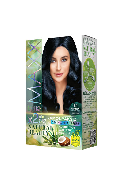 MAXX DELUXE Natural Beauty Amonyaksız Set Saç Boyası 1.1 Mavi Siyah