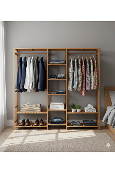 KARAS AHŞAP AHŞAP AÇIK GARDIROP ELBİSE ASKILIĞI