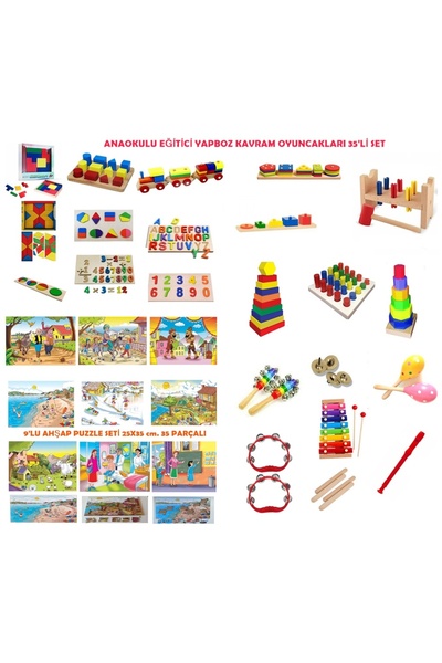 Toy Oyuncak Okul Öncesi Montessori Wooden Grasping Toys and Puzzle Set 35 Pie...