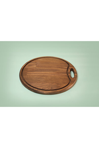 fam wood art Ahşap Yuvarlak Saplı Kesme Tahtası Pizza Tabağı Sunumluk