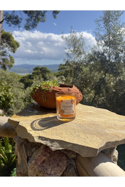 ORİVYA HOME Turuncu Cam Soya Wax El Yapımı Mum 400gr Mandalina Kokulu Dekorat...