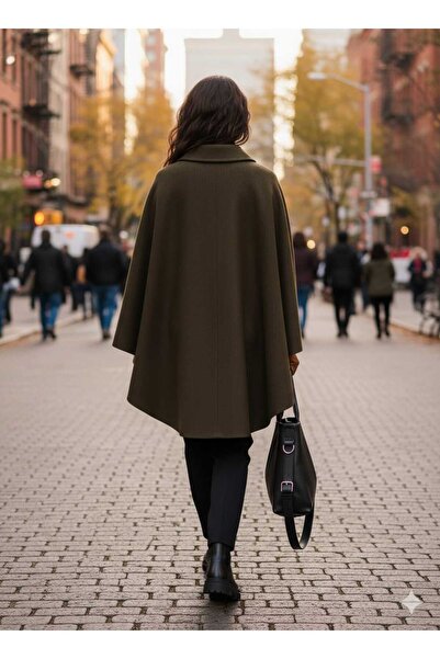 MYMİSİY Standard Size Oversize Poncho with Collar and Zipper Length 90 cm