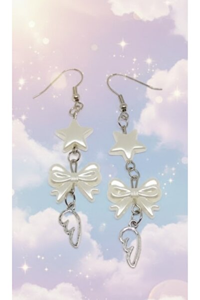 TUNA TAKI & AKSESUAR Star Bow Wing Dangle Korean Style Earrings