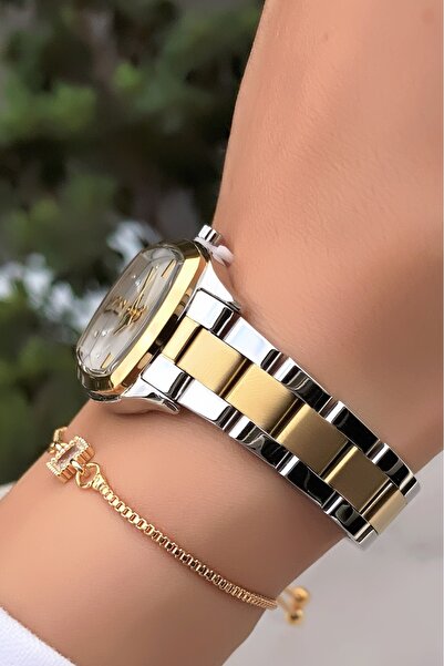 Daniel Klein Kare Yeni Sezon Altın Gümüş Renk Kadın Saat Bileklik Hediyeli