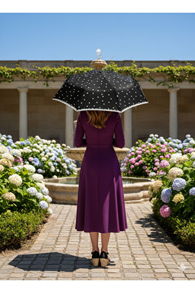 Genel Markalar Rüzgar Dayanıklı 8 Telli Otomatik Desenli Siyah Şemsiye, Çok R...