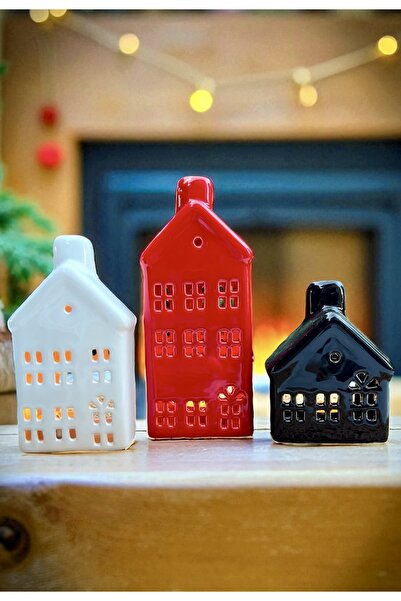 MAMALİZA 3’lü Seramik Ev Mumluk Seti – Büyük, Orta, Küçük Boy. HEDİELİK.