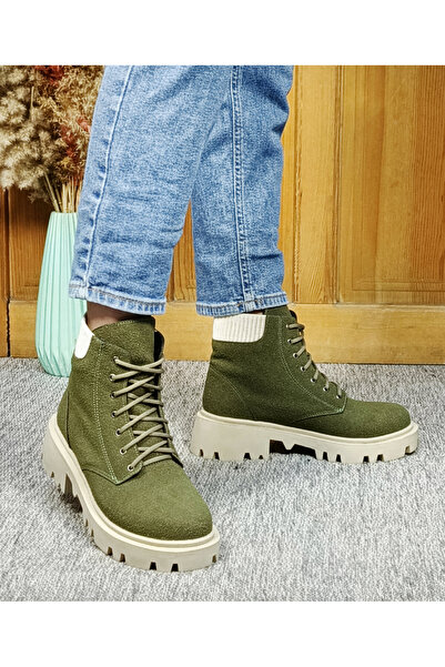 EVEREST SHOES Khaki semišové šněrovací dámské boty s protiskluzovou polyuretanovou podrážkou