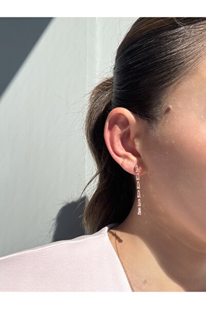 Ressia Trapez Taşlı Pembe Su Yolu Küpe