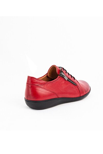 İNZE AYAKKABI Red Genuine Leather Casual Shoes - Model Name Diana