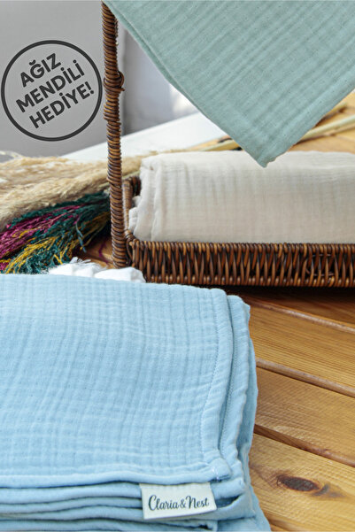 Claria&Nest بطانية أطفال من القطن العضوي بنسبة 100% مكونة من 4 طبقات من الموس...