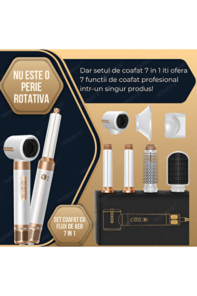 INOMEVIX Set De Coafare Perie Electrică 7 în 1, 1400w, 3 Viteze, 3 Viteze, Ioni, Uscator, Ondulator, Perie