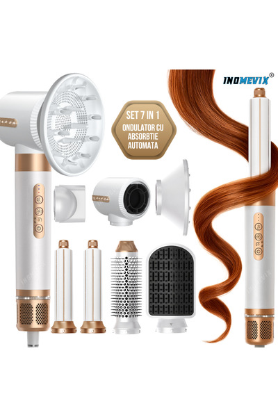 INOMEVIX Set De Coafare Perie Electrică 7 în 1, 1400w, 3 Viteze, 3 Viteze, Ioni, Uscator, Ondulator, Perie