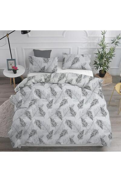 rabiatekstil طقم غطاء لحاف كبير الحجم منقوش بالريش الرمادي (بدون ملاءة سرير)