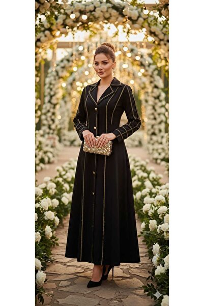 MYMİSİY قماش كريب عالي الجودة سميك بتصميم خاص مع شريط ذهبي لامع وأزرار، مقاس ...