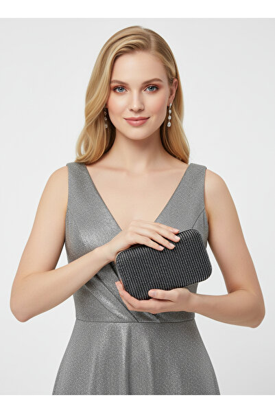 Biçanta حقيبة سهرة نسائية باللون الأسود والفضي اللامع، مناسبة لحفلات الزفاف و...