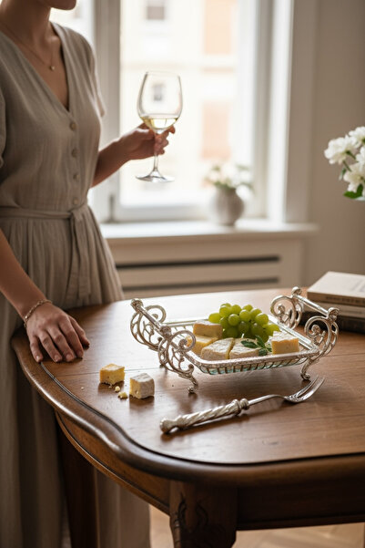 ROY KING KARE 19X19 CM KULPLU SUNUM TABAK GÜMÜŞ