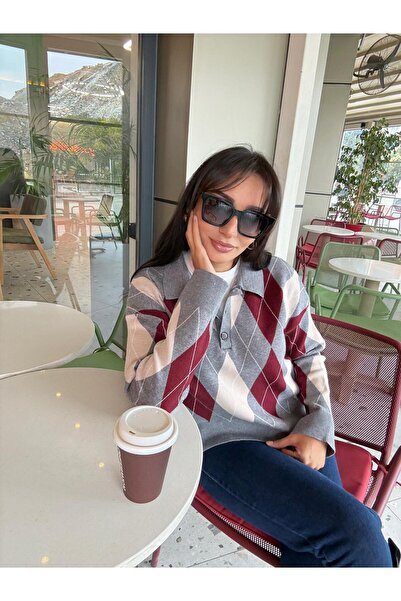 Mila YUMUŞAK DOKULU BAKLAVA DESENLİ POLO YAKA KAZAK