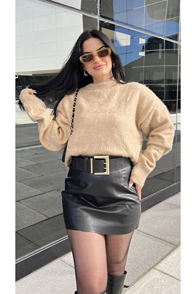 Butik SİYAH ŞORTLU DERİ ETEK