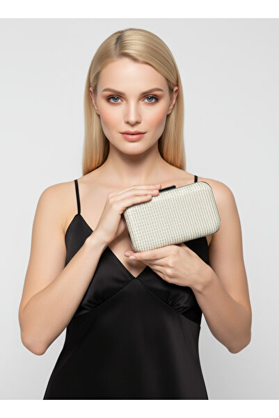 Biçanta Ecru Color Glitter Wire Wrapping Women's Evening Dress Bag Wedding En...