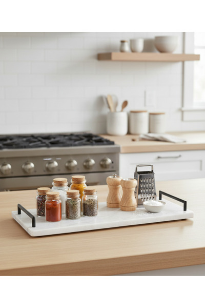 FARALYAHOME Natural Marble 40X15 cm Promise Engagement Presentation Tray, Decorative Tray, Presentation Tray White Marble -Fergo Black